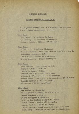 Programme initial des Éditions générales