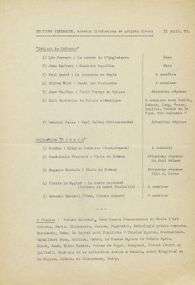 Éditions générales, projets 1953
